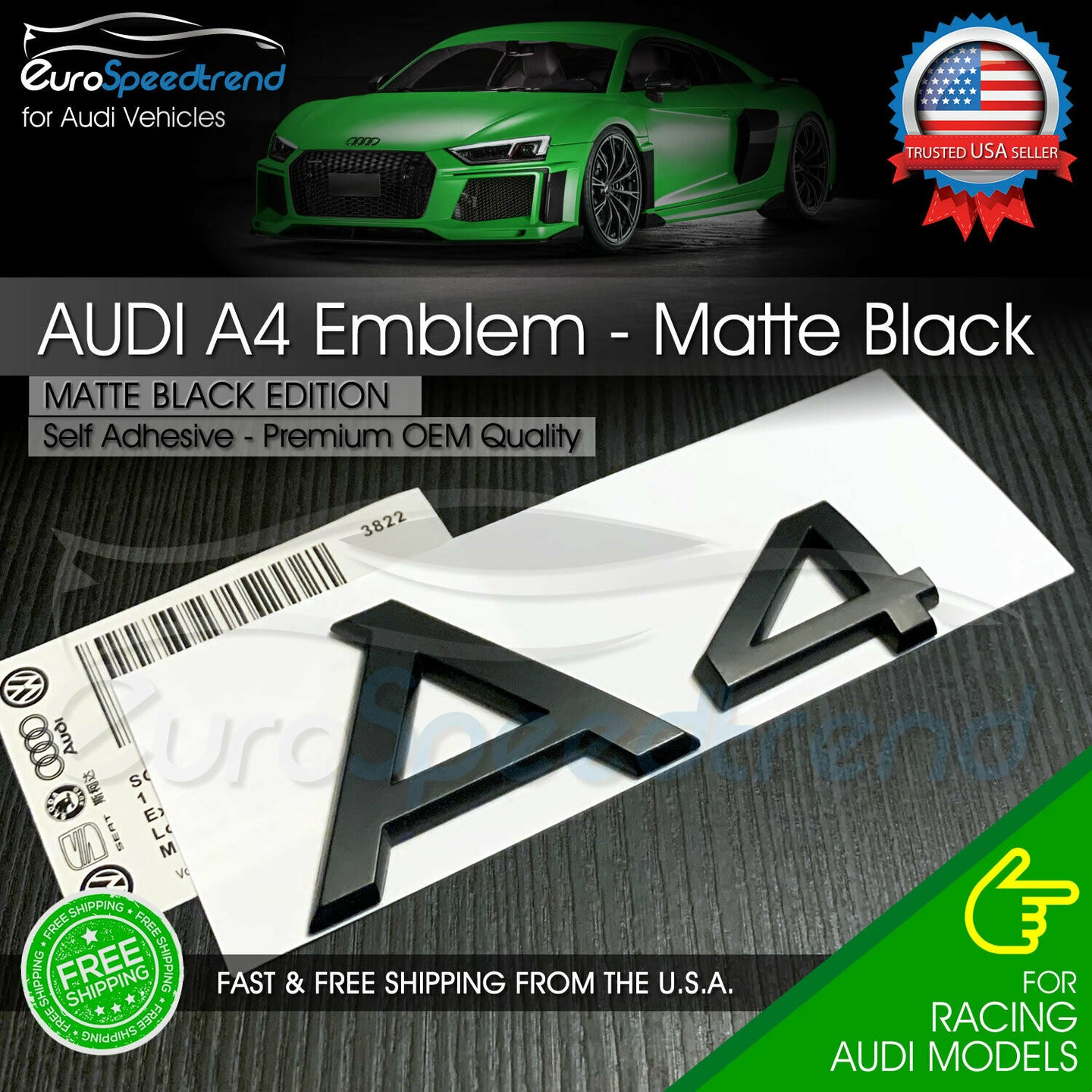 Audi A4 Matte Black Emblem 3D Rear Trunk Lid Badge OEM S Line Logo Nameplate