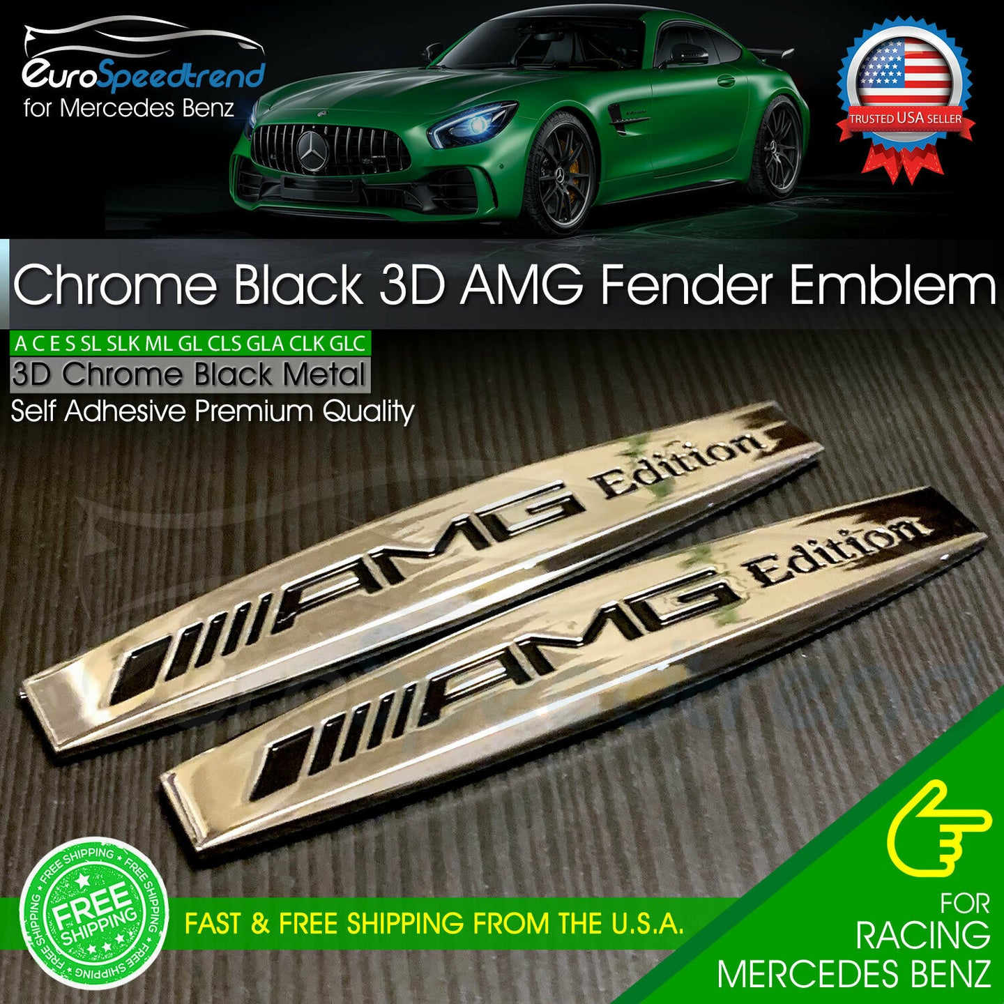 AMG Edition Chrome Emblem Metal Side Fender Skirts 3D Badge for Mercedes Benz 2X