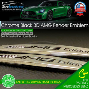 AMG Edition Chrome Emblem Metal Side Fender Skirts 3D Badge for Mercedes Benz 2X
