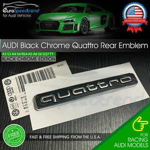 Audi Quattro Rear Emblem Black Chrome 3D Trunk Badge OEM A3 A4 A5 A6 A7 A8 Q5 Q7