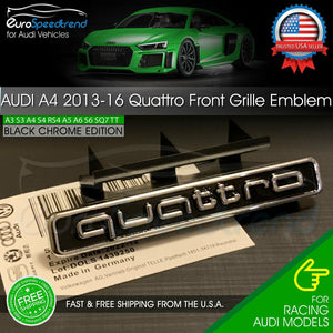 Audi Quattro Emblem Front Grill Black Chrome A4 B8 Grille Badge 2013-16 OEM S4