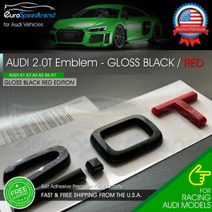2.0T Emblem Gloss Black & Red 3D Badge Trunk Audi Nameplate OEM Compact S Line