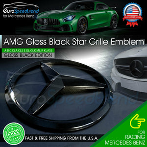 AMG Front Gloss Black Star Emblem Cover Grille Badge Mercedes Benz A B C E GL ML