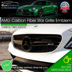 AMG Front Star Emblem Cover Sport Carbon Fiber Look Grill Badge Mercedes C E GL