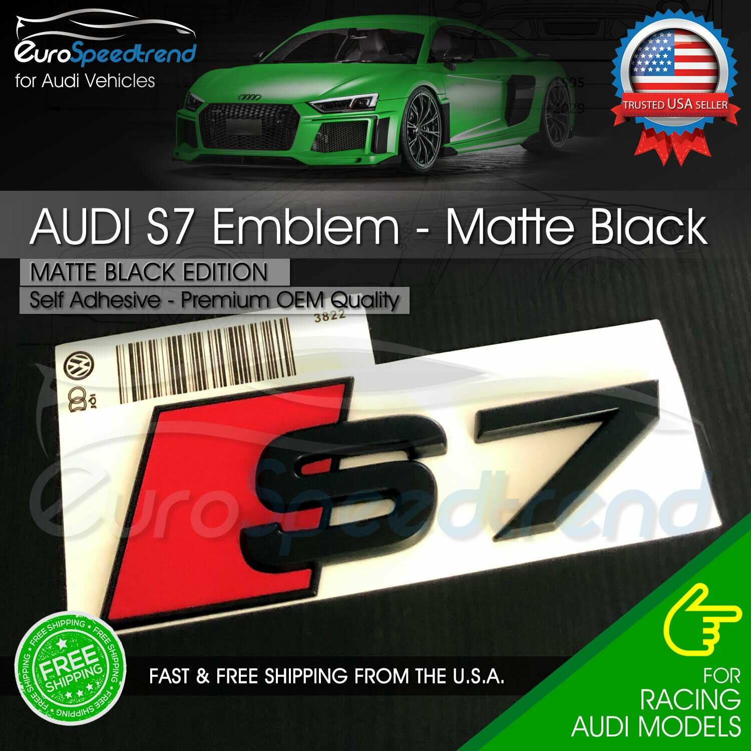 Audi S7 Emblem Matte Black 3D Rear Trunk Lid OEM Badge S Line Logo Nam