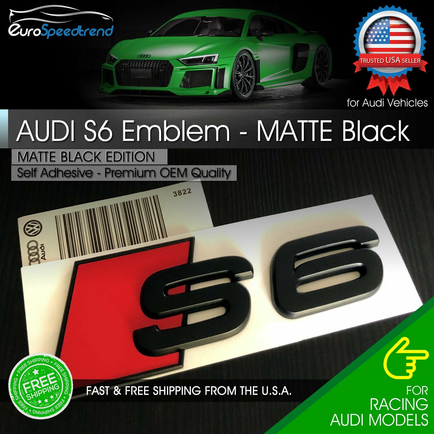 Audi S6 Gloss Black Emblem 3D Badge Rear Trunk Lid for Audi S Line Log