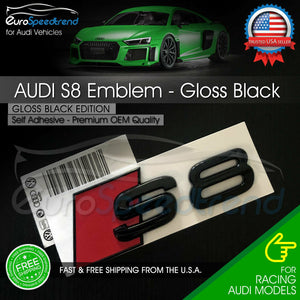 Audi S8 Emblem Gloss Black 3D Rear Trunk Lid OEM Badge S Line Logo Nameplate A8