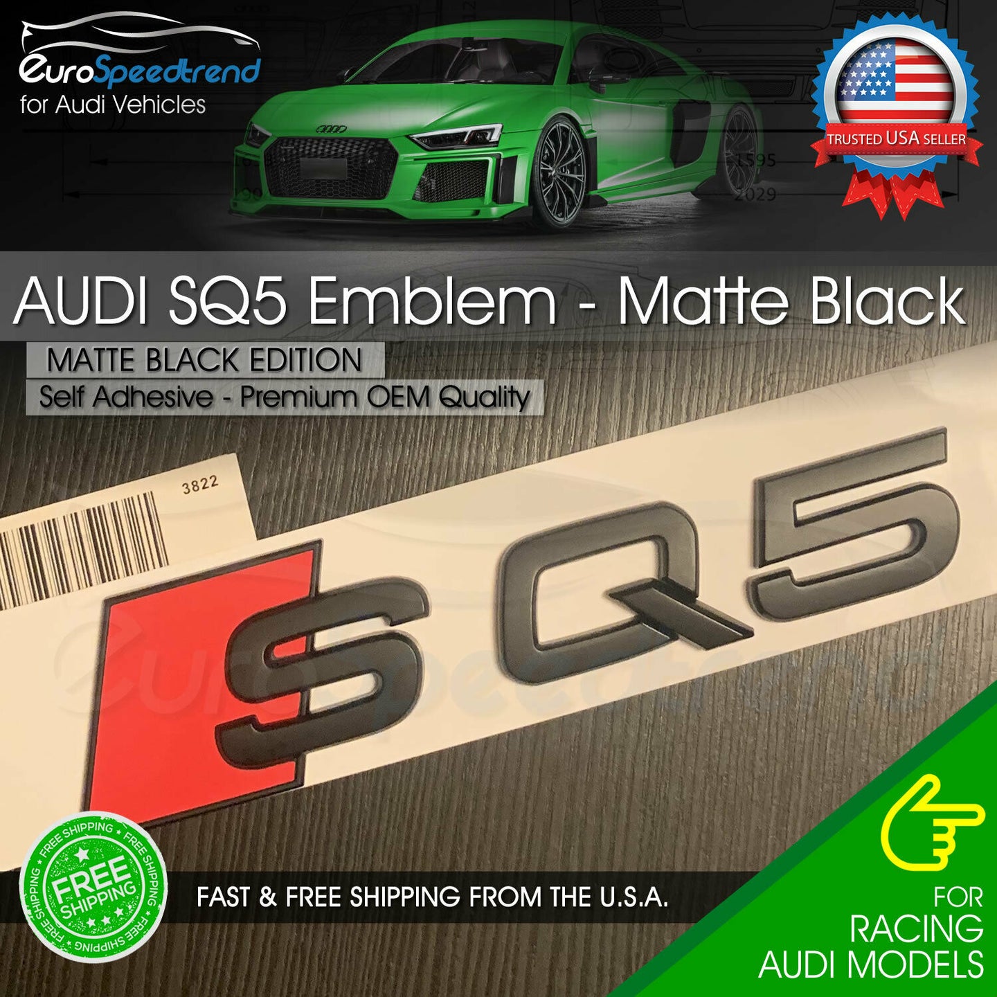 Audi SQ5 Matte Black Emblem 3D Badge Rear Trunk Tailgate for Audi S Line Logo Q5