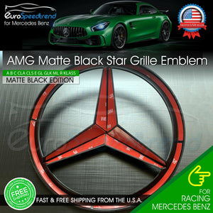 AMG Front Matte Black Star Emblem Cover Grille Badge Mercedes Benz A B C E GL ML