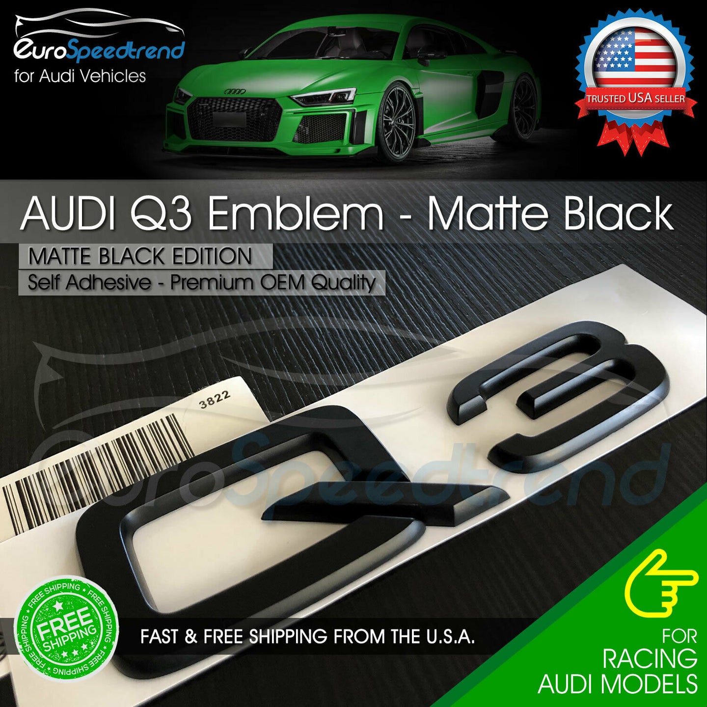 Audi Matte Black Q3 Rear Emblem 3D Trunk Lid Badge OEM S Line Logo Nameplate SQ3