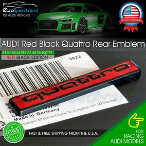 Audi Red Black Quattro Emblem Rear Liftgate Adhesive Logo Lid Badge