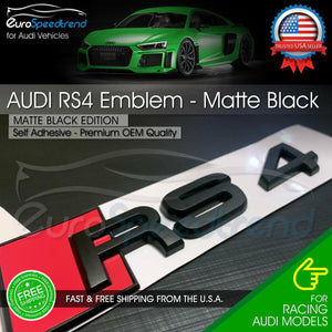 Audi RS4 Matte Black Emblem Rear Trunk Tailgate 3D Badge Audi RS4 S4 A4 Logo OEM