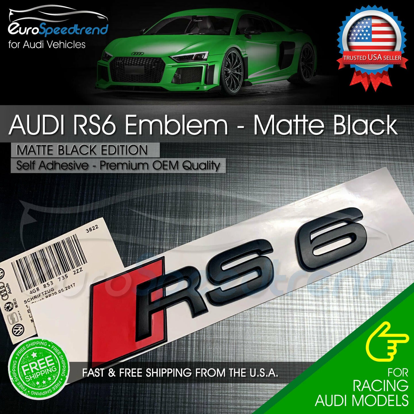 Audi RS6 Matte Black Emblem Rear Trunk 3D Badge Tailgate for Audi RS6 S6 Logo A6