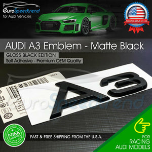 Audi A3 Matte Black Emblem Rear Trunk Lid 3D Badge for S Line Logo Nameplate OEM