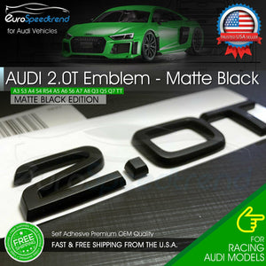 2.0T Emblem Matte Black 3D Badge Trunk for Audi Nameplate OEM Compact S Line A4