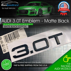 Audi 3.0T Matte Black Emblem Rear Trunk 3D Badge Nameplate Compact S Line OEM A6