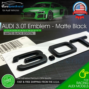 Audi 3.0T Matte Black Emblem Rear Trunk 3D Badge Nameplate Compact S Line OEM A6