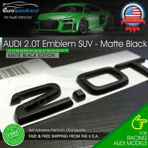 2.0T Emblem Matte Black 3D Badge Trunk for Audi Nameplate OEM SUV Q5 Q7 S Line