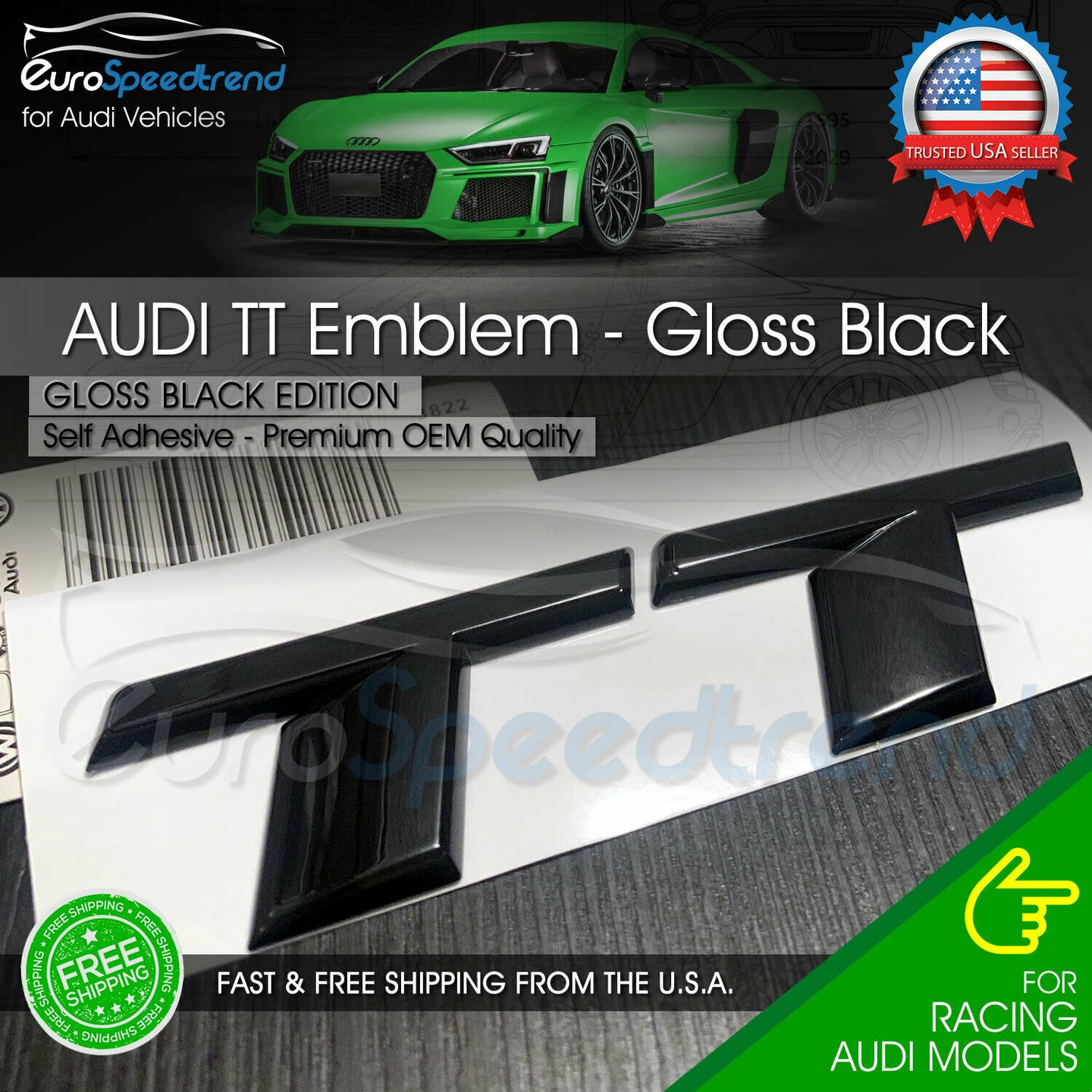 Audi TT Gloss Black Emblem 3D Rear Trunk Badge OEM Tail Lid S Line Logo 16+