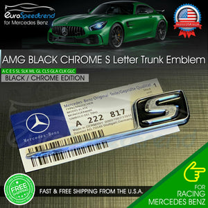AMG S Letter Trunk Emblem Black Chrome OEM 3D Badge 2017 2020 C63S E63 C43 Benz