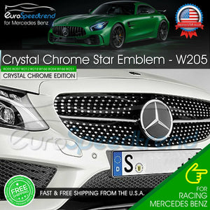 AMG Gloss Black Crystal Emblem Front Mirror Star fit Mercedes Benz W205 W204 C E