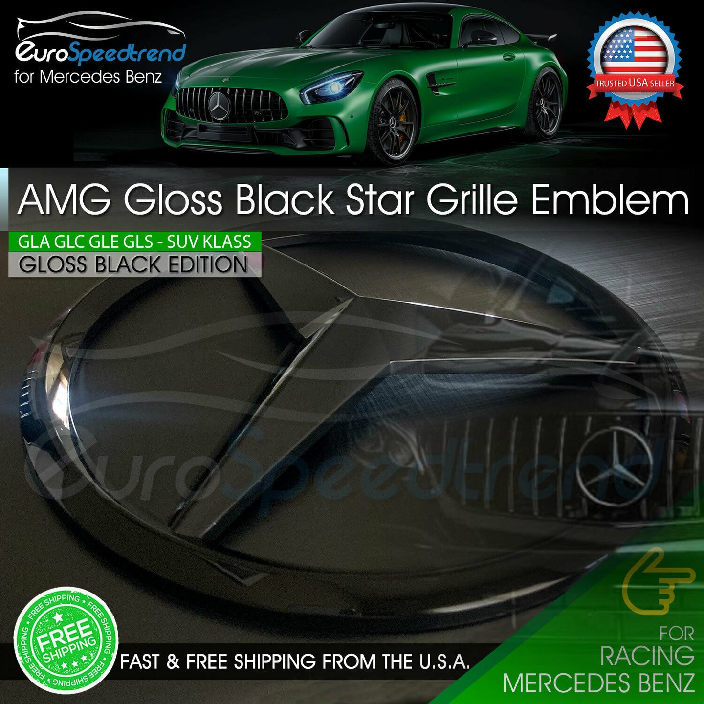 AMG Gloss Black Front Emblem Star Mercedes Sport Badge Cover GLC GLA GLE GLS SUV