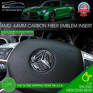 44mm Emblem Carbon Fiber Insert Mercedes Benz Steering Wheel Center Logo AMG