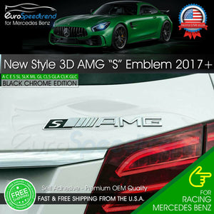 AMG S Emblem Black Chrome Benz 3D OEM Trunk Badge C63S E63S G63S S63S 2017 2020