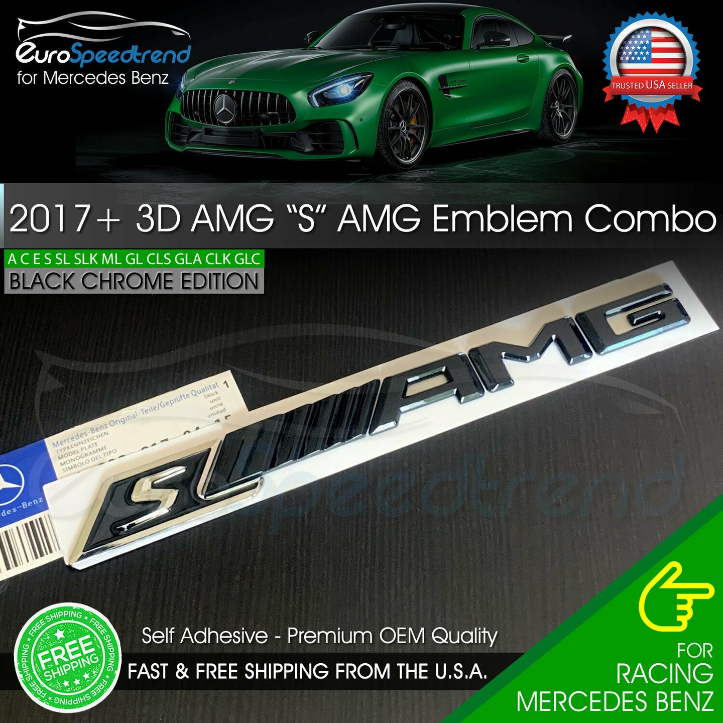 S AMG Emblem Gloss Black Chrome Mercedes Benz OEM 2017 Trunk Badge C63S E63S G63