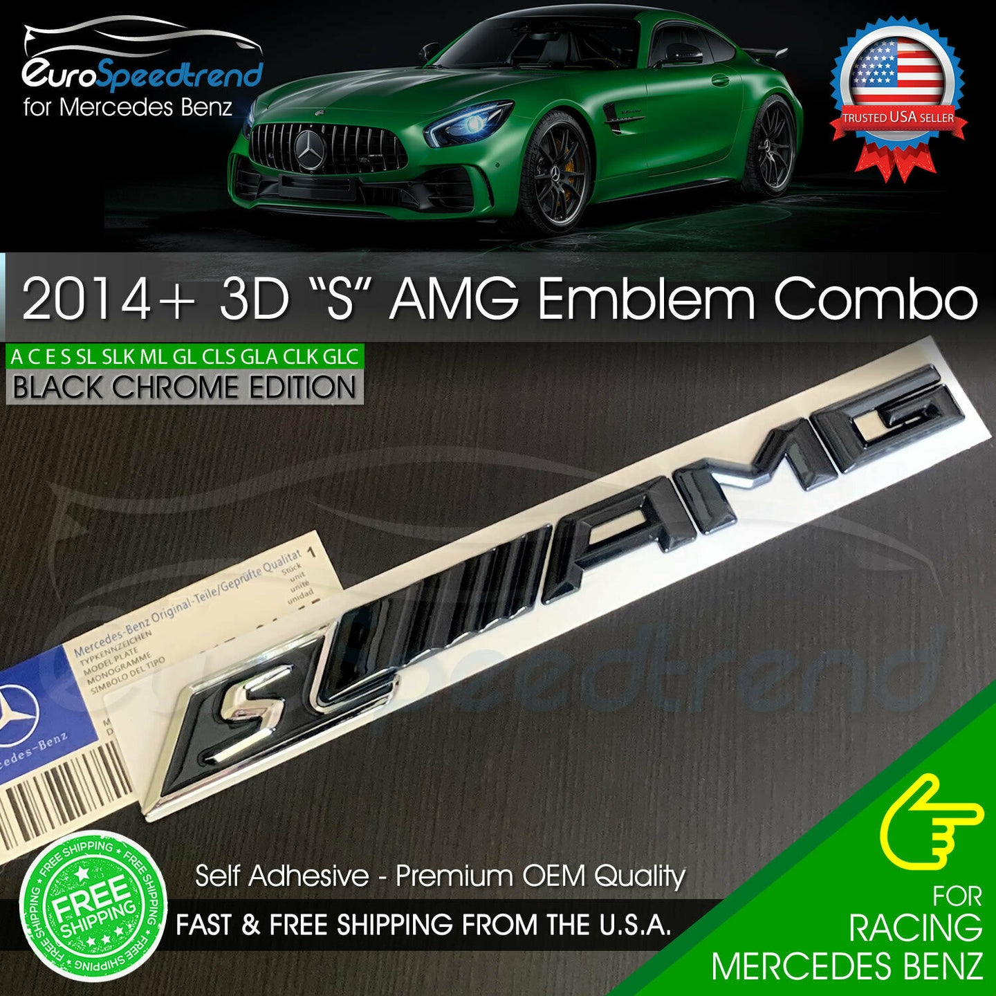 Mercedes S AMG Emblem Gloss Black Chrome Benz OEM 2014-16 Trunk Badge C63S E63S