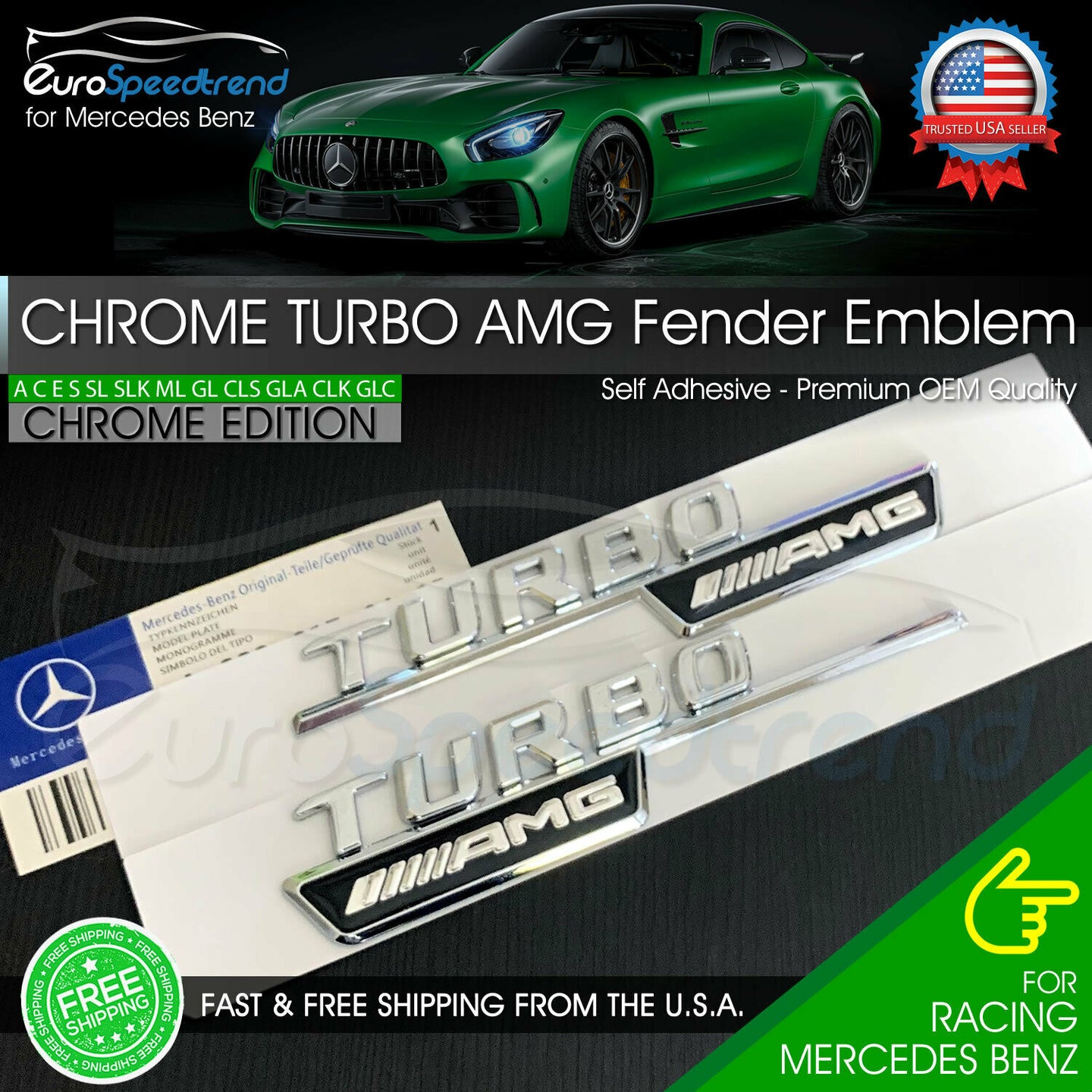 Turbo AMG Emblem OEM 2017+ Mercedes Benz AMG Side Fender Chrome 3D CLA45 GLA45