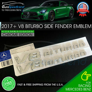V8 BiTurbo Emblem Chrome Side Fender 3D Badge Mercedes Benz AMG 17+ C63 E63