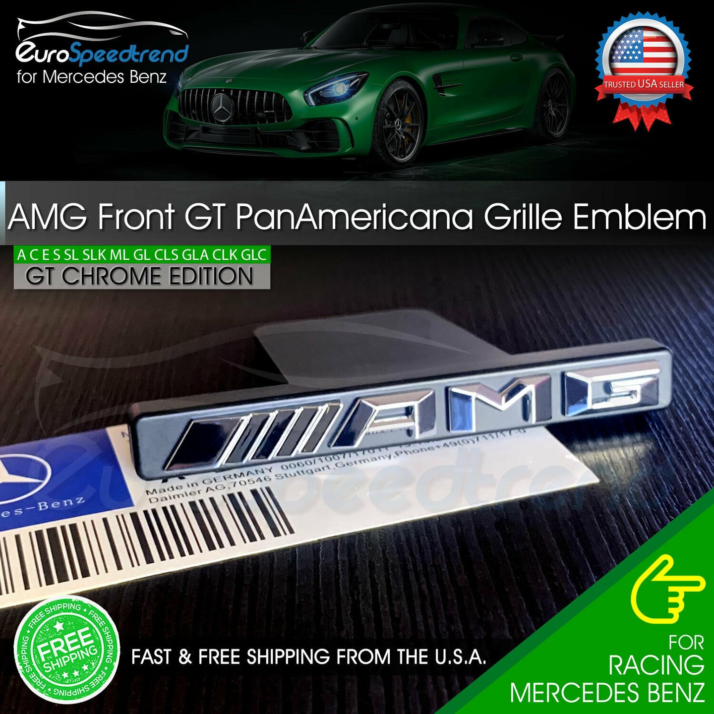 AMG Emblem GT PanAmericana Front Grille Chrome Badge Mercedes Benz C43 E43 GL63