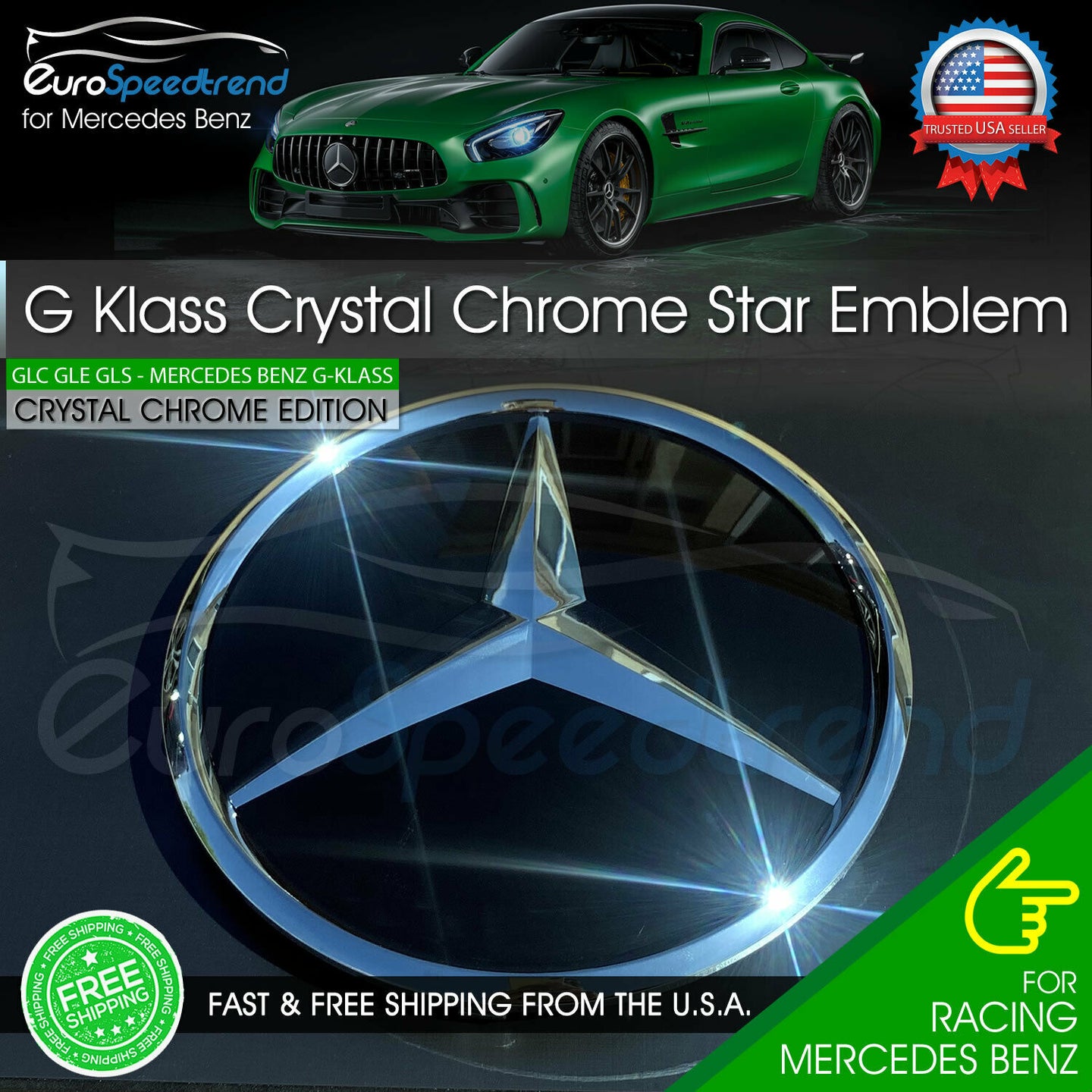 Crystal Style AMG Front Grill Emblem Black Mirror Star Mercedes Benz GLC GLE GLS
