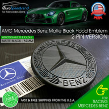 Load image into Gallery viewer, Front AMG Hood Emblem Matte Black Flat Laurel Wreath Badge Mercedes 2 Pins 57mm
