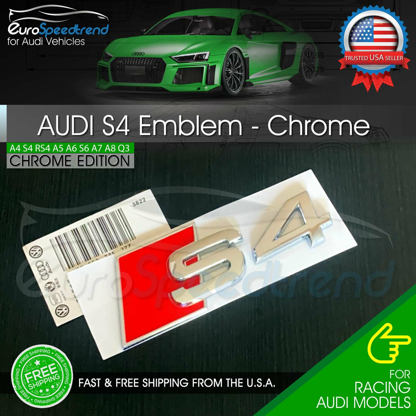 Audi S4 Emblem Chrome 3D Badge Rear Trunk Lid for S Line OEM Logo Nameplate A4