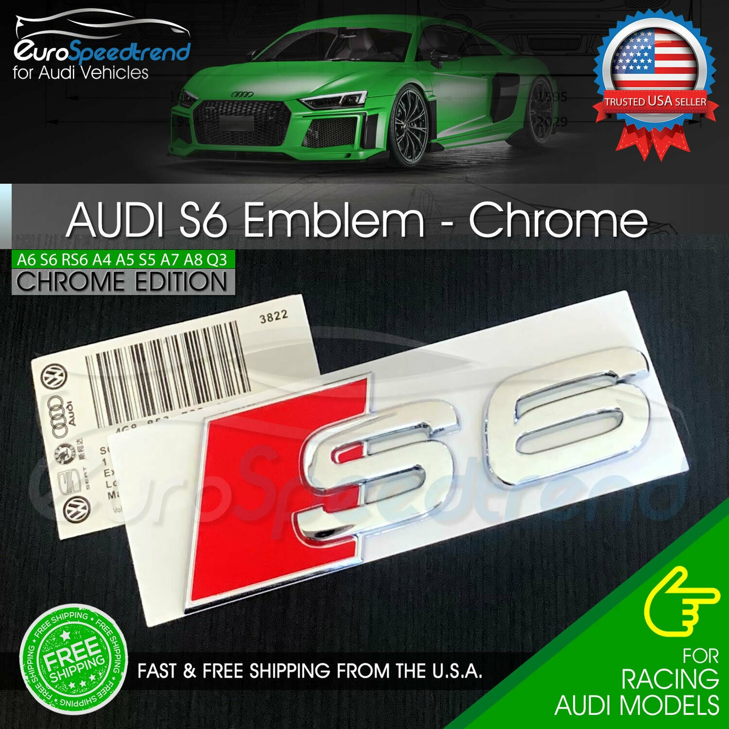 Audi S6 Emblem Chrome 3D Badge Rear Trunk Lid for S Line OEM Logo Nameplate A6