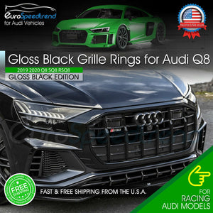 Audi Q8 Front Grille Rings Emblem Gloss Black Logo Badge OEM SQ8 2019 - 2023