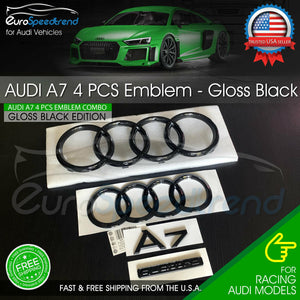 Audi A7 Front Rear Curve Rings Emblem Gloss Black Logo Quattro Badge Set OE 4PC