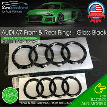 Load image into Gallery viewer, Audi A7 Rings Front Grill Rear Curve Trunk Emblem S7 RS7 Gloss Black Logo OE Set
