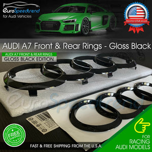 Audi A7 Rings Front Grill Rear Curve Trunk Emblem S7 RS7 Gloss Black Logo OE Set