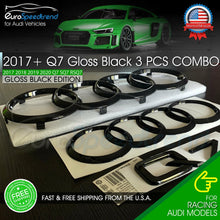 Load image into Gallery viewer, Audi Q7 Rings Emblem Gloss Black Front Grill Rear Trunk Badge OEM 3PC Set 2017+
