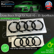 Load image into Gallery viewer, Gloss Black Audi Rings Front Rear Emblem fit A5 S5 Sportback Trunk Badge OE Set
