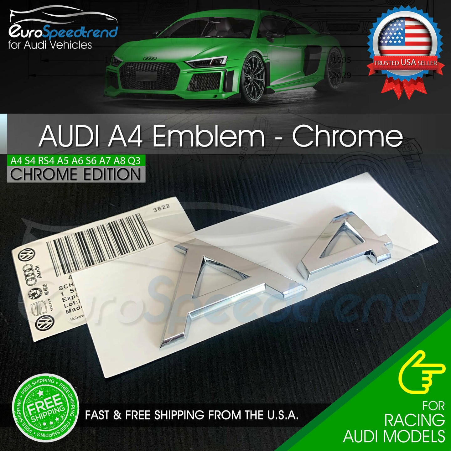 Audi A4 Emblem Chrome 3D Rear Trunk Lid Badge OEM S Line Logo Nameplate