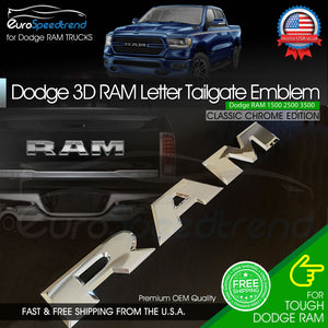 RAM Letter Insert Tailgate 3D Emblem Chrome for Dodge 1500 2500 3500 Rebel Badge