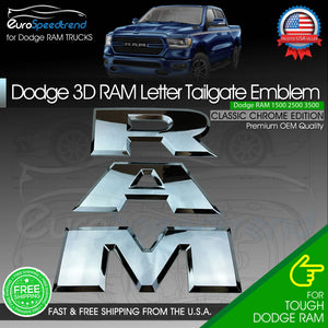 RAM Letter Insert Tailgate 3D Emblem Chrome for Dodge 1500 2500 3500 Rebel Badge