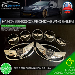 Hyundai Genesis Coupe Chrome WING Emblem 3D Grille Sport Trunk 7 PCS Set