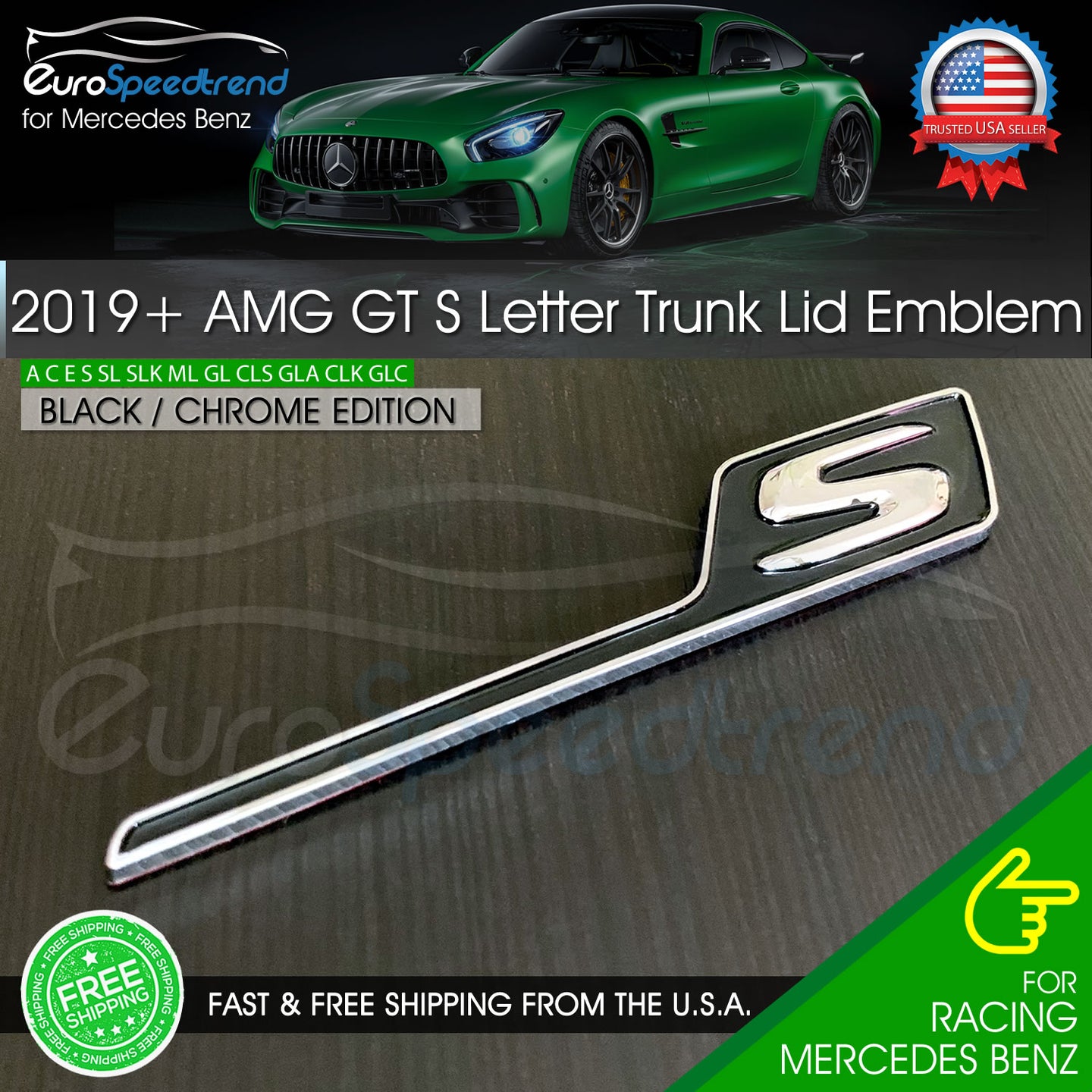 AMG GT S Letter Trunk Emblem Black Chrome 3D OE Badge 2020 C63S GT63S GLC63 Benz