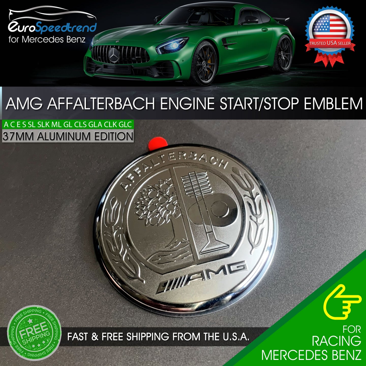 AMG Engine Start Stop Button Emblem Affalterbach Tree Aluminum 3D 37mm Benz C