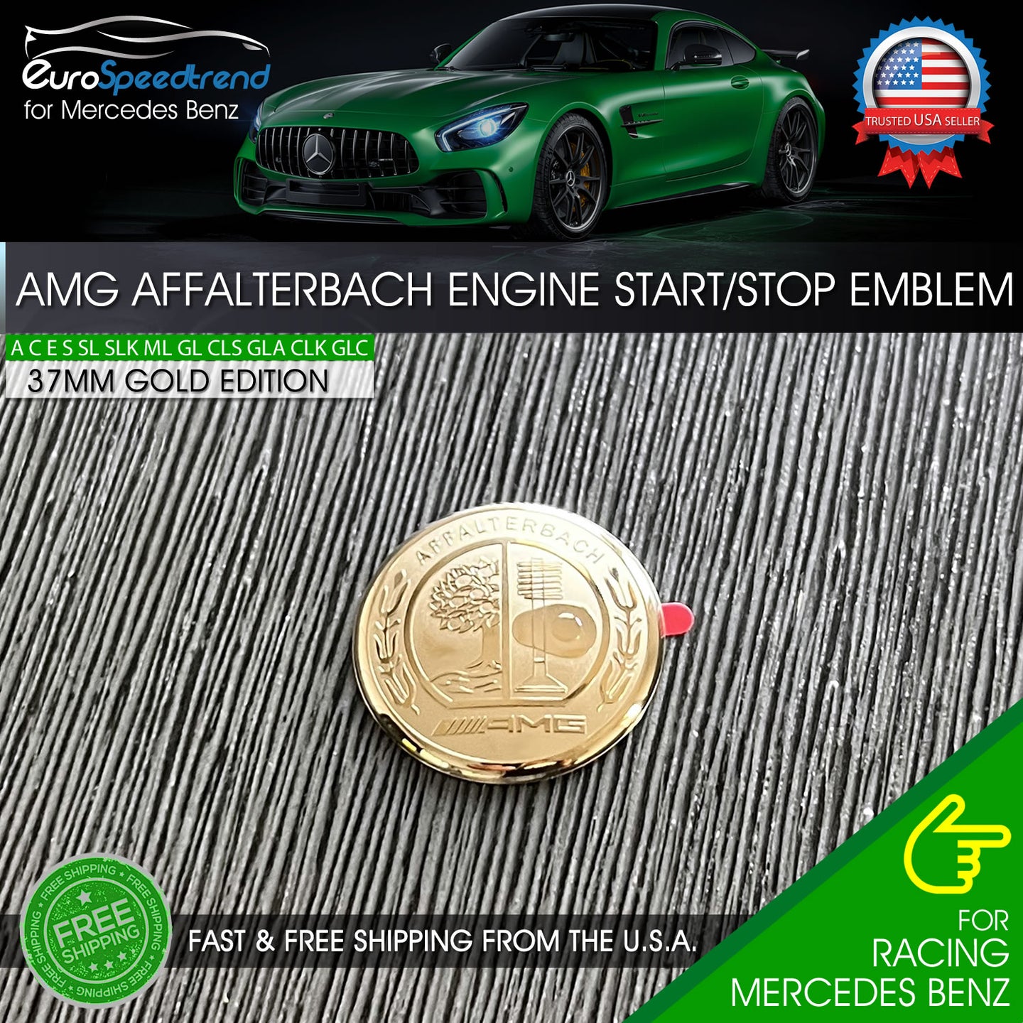 AMG Engine Start Stop GOLD Button Emblem Affalterbach Tree 3D Aluminum 37mm Benz